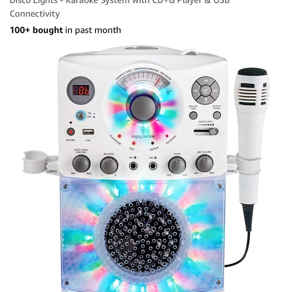 White Karaoke System with Disco Lights
